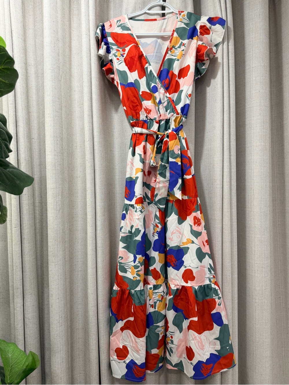 Floral Wrap Maxi Dress in Red and Blue